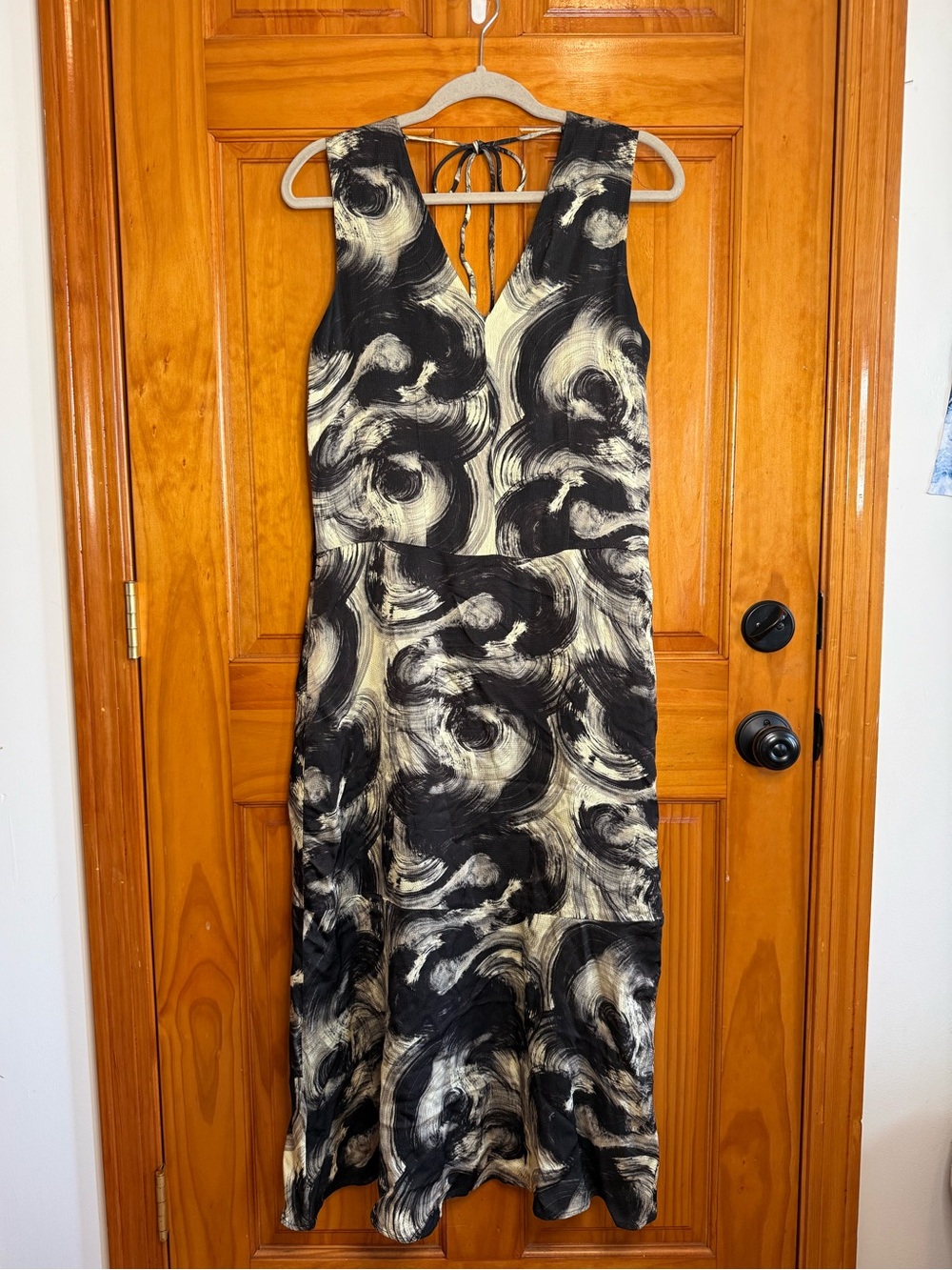 Everlane The Satin V-Neck Maxi Dress Black Tie Back Size Small